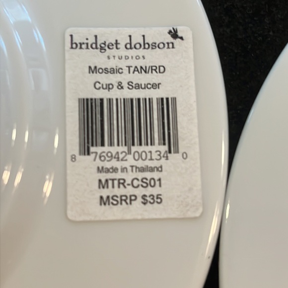 Red & Gold Mosaic Cup & Saucer by Bridget Dobson - Set of 3 - Picture 9 of 9